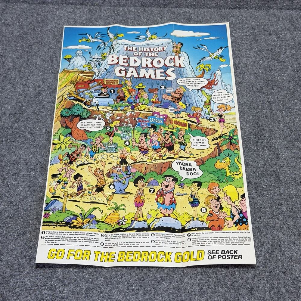 Vintage 1984 Bedrock Games Poster Flintstones Fruity Pebbles Cereal Collectible